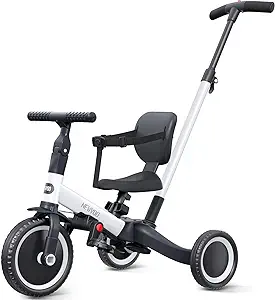 Photo 1 of newyoo Toddler Bike, 4 in 1 Tricycles for 1,2,3 Year Olds, Balance Bike, Birthday Gift & Toy for Boys and Girls, Kids Tricycle with Parent Steering Push Handle, Removable Pedals, White, TR007

