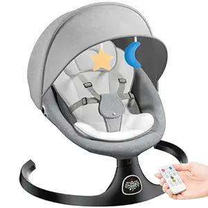 Photo 1 of Electric Baby Swing for Infants, Baby Rocker for Infants with 5 Speeds, 10 Lullabies, Adapter & Battery Operated, Indoor & Outdoor Use, Remote Control, Gray
