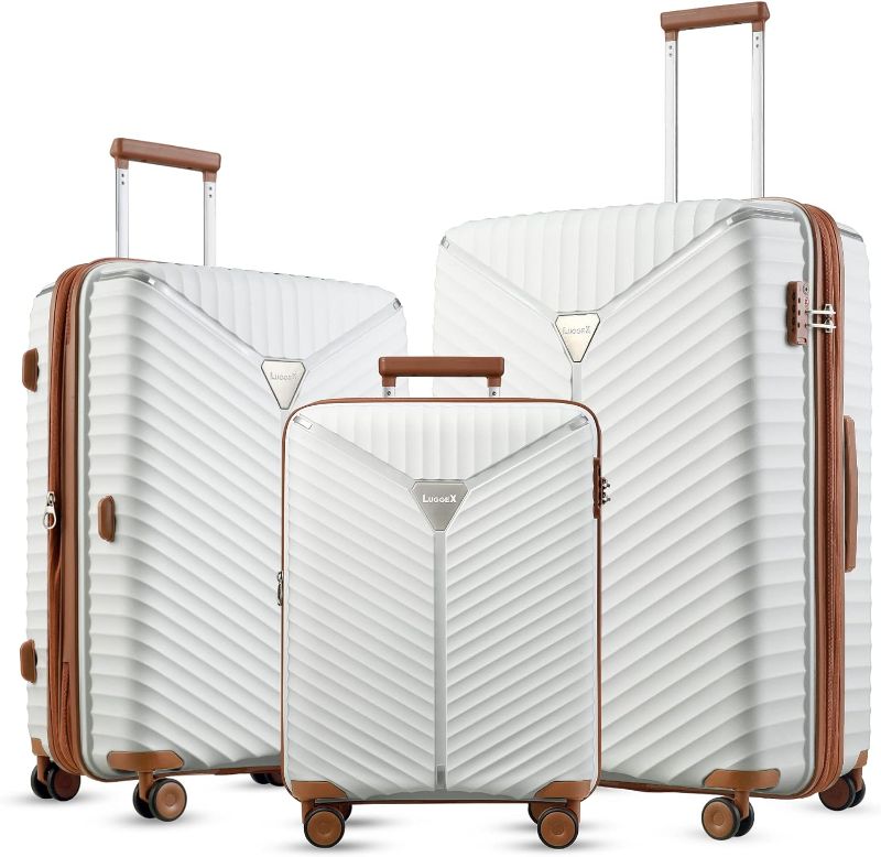 Photo 1 of LUGGEX White Luggage Sets 3 Piece, PP Lightweight Carry On Luggage Set with Spinner Wheels, Expandable Lightweight suitcase set of 3 without USB Port