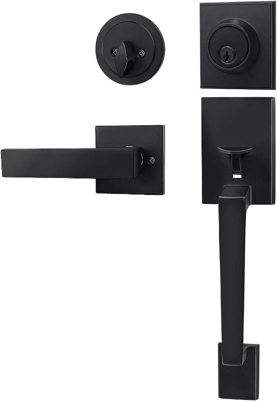 Photo 1 of Azdele Black Front Door Handle with Deadbolt and Lever Set 