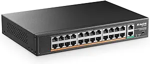 Photo 1 of MokerLink 24 Port PoE Switch with 2 Gigabit Uplink Ethernet Port, 400W High Power, Support IEEE802.3af/at, Rackmount Unmanaged Plug and Play PoE+
