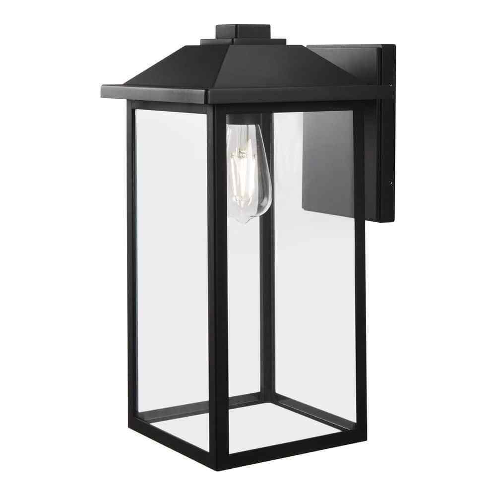 Photo 1 of 1-Light 18 in. Black Hardwired Classic Outdoor Wall Lantern Sconce
