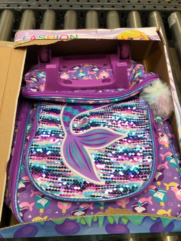 Photo 2 of Kids Suitcase for Girls, Cute Mermaid Rolling Luggage Wheels for Children Toddler 18“ Mermaid Luggage