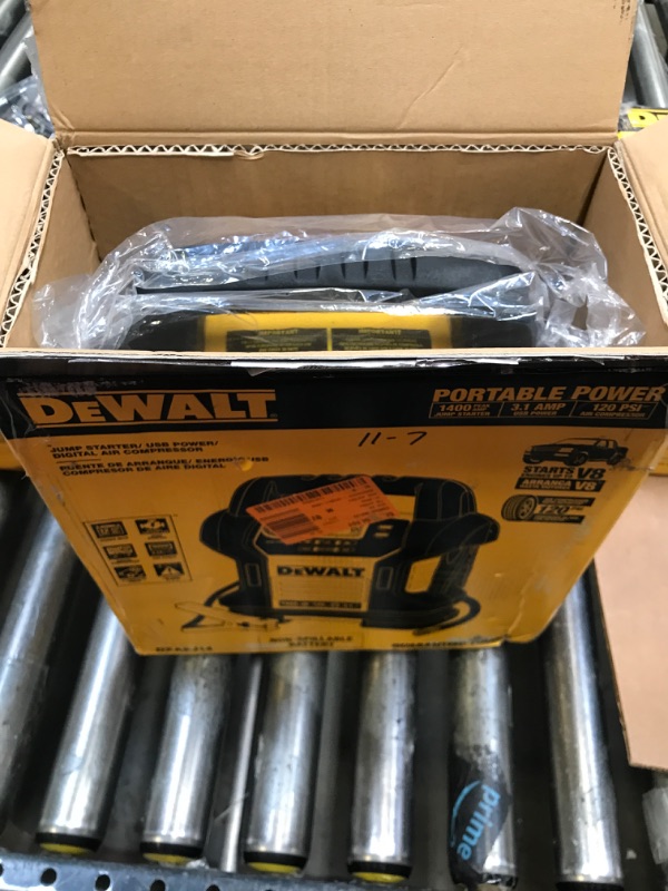 Photo 2 of DEWALT DXAEJ14 Digital Portable Power Station Jump Starter: 1400 Peak/700 Instant Amps, 120 PSI Digital Air Compressor, 3.1A USB Ports, Battery Clamps , Yellow