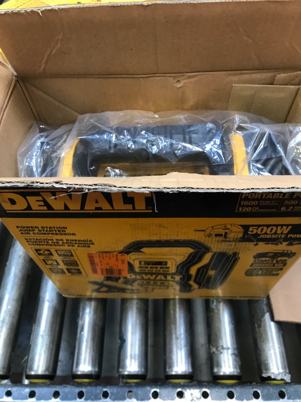 Photo 2 of DEWALT DXAEPS14 1600 Peak Battery Amp 12V Automotive Jump Starter/Power Station with 500 Watt AC Power Inverter, 120 PSI Digital Compressor, and USB Power , Yellow