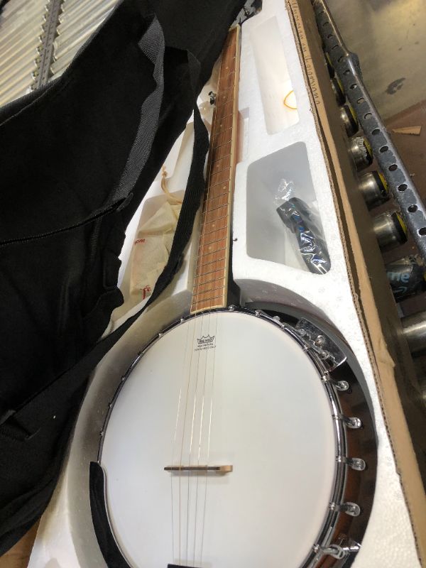 Photo 2 of ADM 5 String Full Size Banjo Guitar Kit with Remo Drum Head and Geared 5th Tuner, 24 Bracket Beginner Banjoe Set Gift Package with Free Lessons & Starter Accessories for Adult Teenager, Large Size