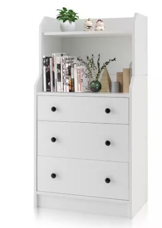 Photo 1 of 3-Drawer Dresser 44 in. Tall Wood Storage Organizer Chest of Drawers with 2 Open Shelves White
