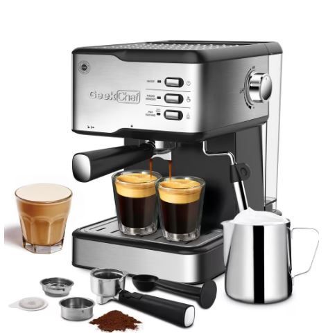 Photo 1 of 2-Cup Black 20 Bar Professional Compact Espresso Machine with Milk Frother Steam Wand Thermal Fast Heating System
