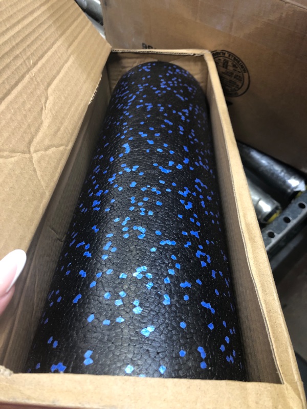 Photo 2 of Amazon Basics High-Density Round Foam Roller for Exercise, Massage, Muscle Recovery - 12", 18", 24", 36" Blue Speckled 18-Inch Roller