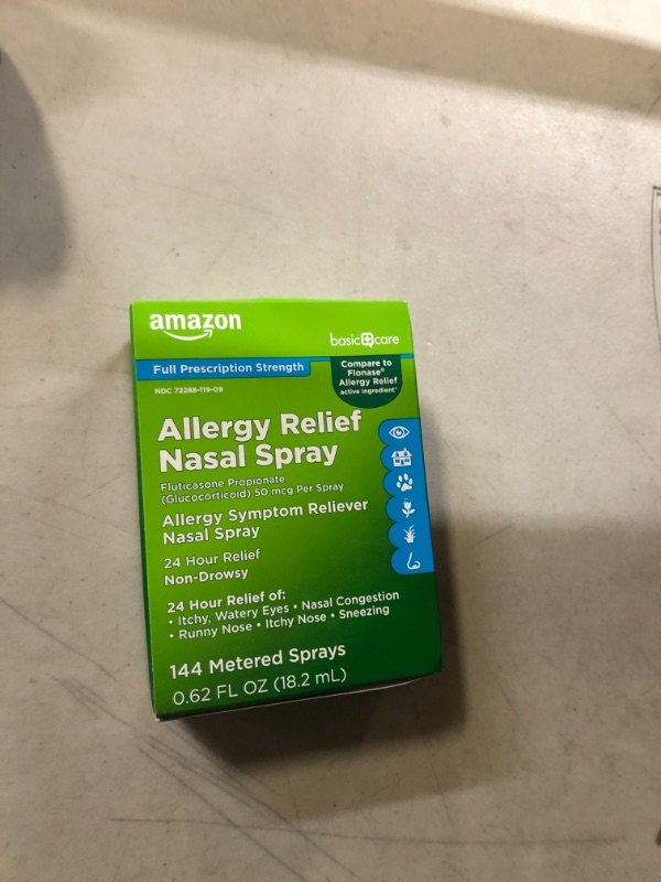 Photo 2 of Amazon Basic Care 24-Hour Allergy Relief Nasal Spray, Fluticasone Propionate (Glucocorticoid), 50 mcg, Full Prescription Strength, Non-Drowsy, 0.62 Fl Oz 0.62 Fl Oz (Pack of 1) exp- 03/2024