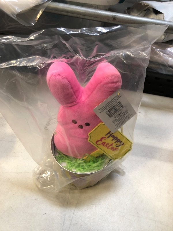 Photo 2 of Animal Adventure 9-10.5 INCH Easter Soft Plush Peeps® in TIN Bucket | Pink Bucket and Plush Pink