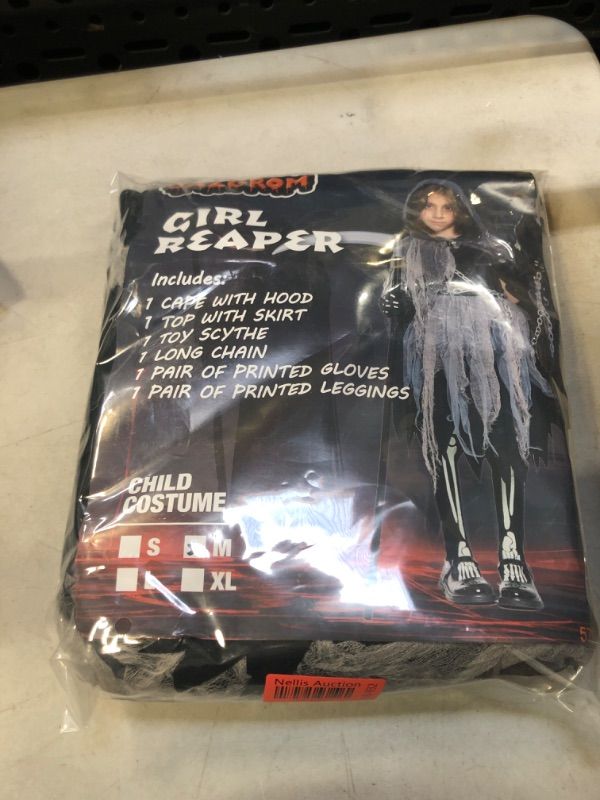 Photo 2 of JAZGROM Grim Reaper Costumes for Girls Scary Kids Halloween Deluxe Costume Set Scythe Chain Soul Taker for Halloween Dress Up Party Girl Grim Reaper Costume Small(5-7yrs)