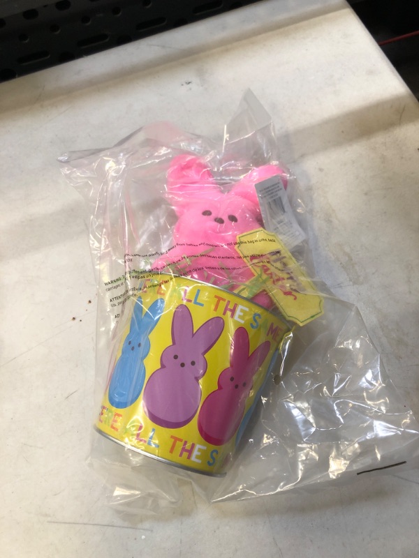 Photo 1 of Animal Adventure 9-10.5 INCH Easter Soft Plush Peeps® in TIN Bucket | Pink Bucket and Plush Pink