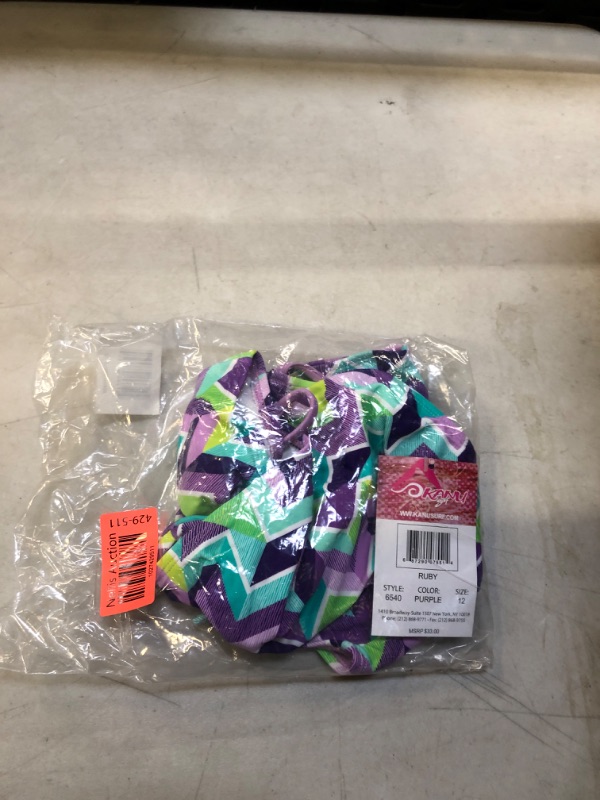 Photo 2 of Kanu Surf Girls' Mahina UPF 50+ Beach Sport Halter Bikini 2-Piece Swimsuit 12 Ruby Purple Chevron