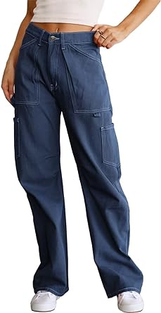 Photo 1 of Allytok Cargo Pants for Women with Pockets Baggy High Waist Wide Leg Y2K Going Out Trousers size 6 