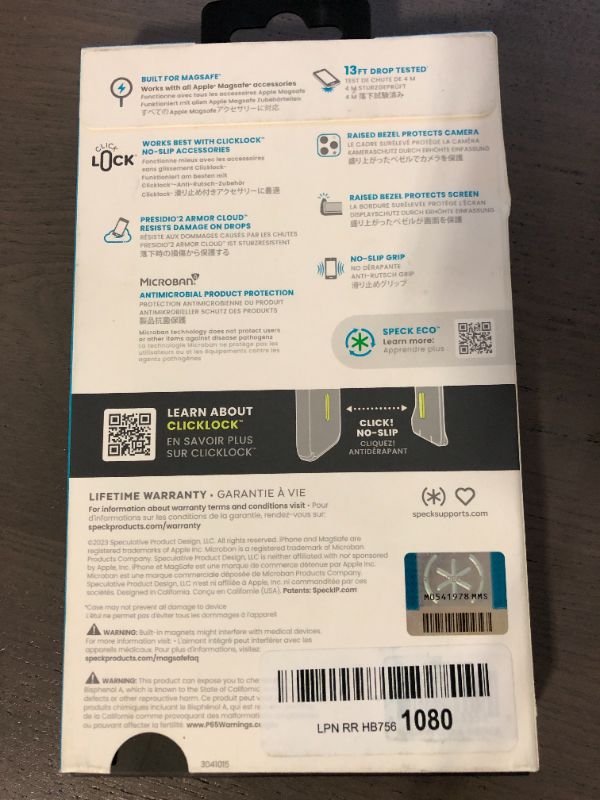 Photo 1 of Speck iPhone 15 Pro Max Case - ClickLock No-Slip Interlock, Built for MagSafe, Drop Protection Grip - Soft Touch 6.7 Inch Phone Case - Presidio2 Grip Charcoal Grey/Cool Bronze/White