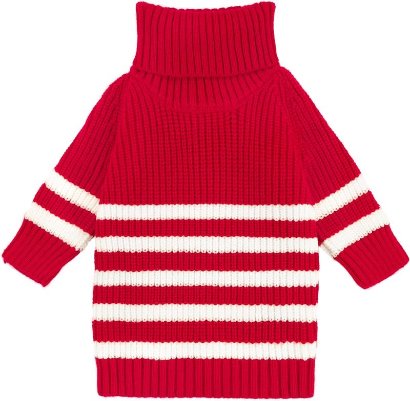 Photo 1 of Fitwarm Dog Striped Knitted Sweater, Thermal Turtleneck Pet Coat, Dog Winter Clothes for Small Dogs Boy Girl, Cat Apparel, Red, 
size-small 