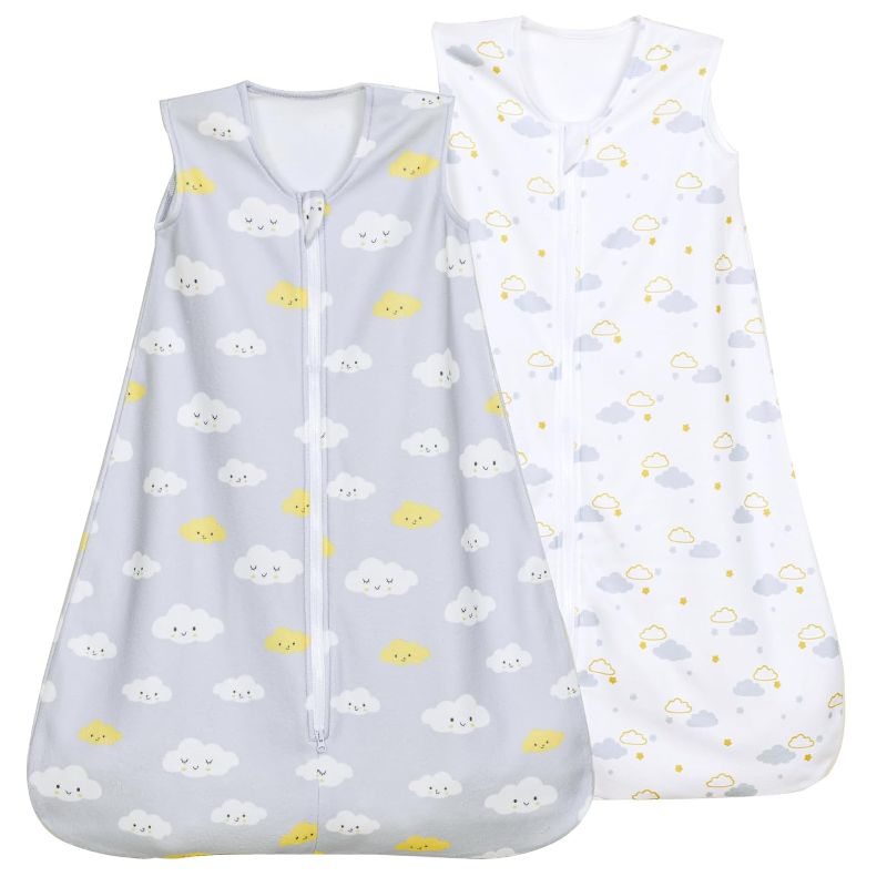 Photo 1 of david's kids Micro Fleece Baby Sleep Sack 12-18 Months, Soft Baby Wearable Blankets with 2-Way Zipper, 2 Pack Comfy Sleeping Bags for Toddler Boys Girls Neutral, Large Size, Clouds
