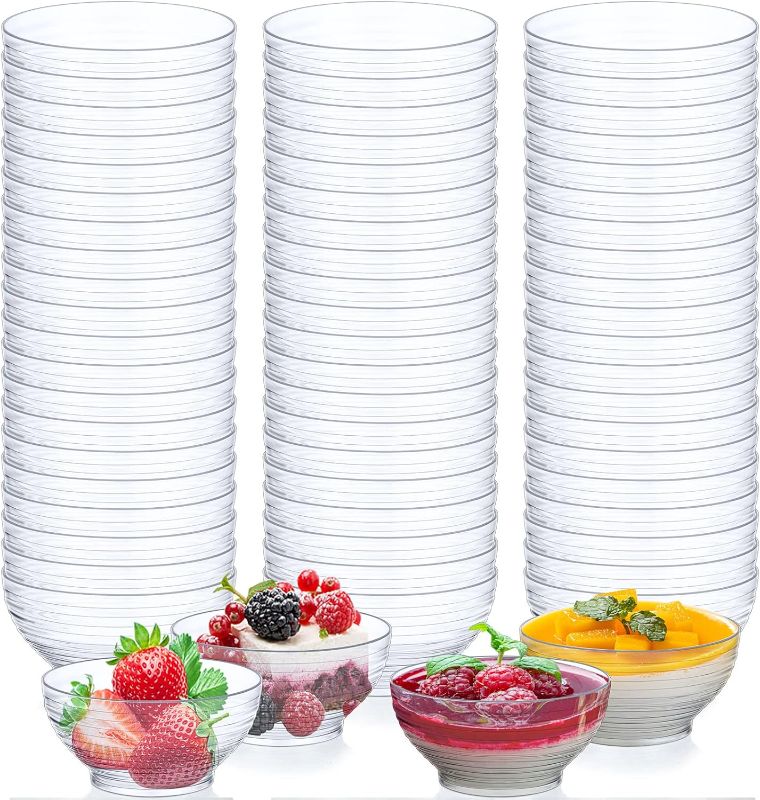 Photo 1 of 150 Pcs 3 oz Clear Mini Plastic Cups Disposable Ice Cream Bowls Appetizer Cups for Candy Salad Soup Snacks Weddings Party Catering Home Supplies Appetizer Cups Parfait Cups Mousse Pudding Cups
