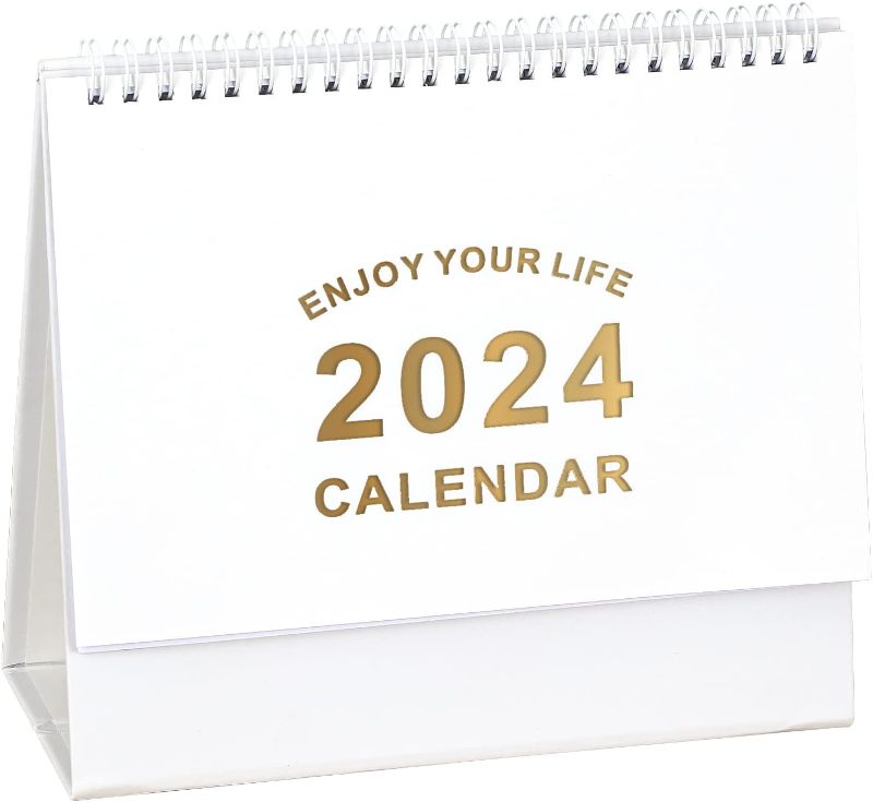 Photo 1 of Galiejar Small Desk Calendar 2023-2024, (8.2x7") 18 Monthly Standing Flip Desktop Calendar,from Jul. 2023 to Dec. 2024 (White)
