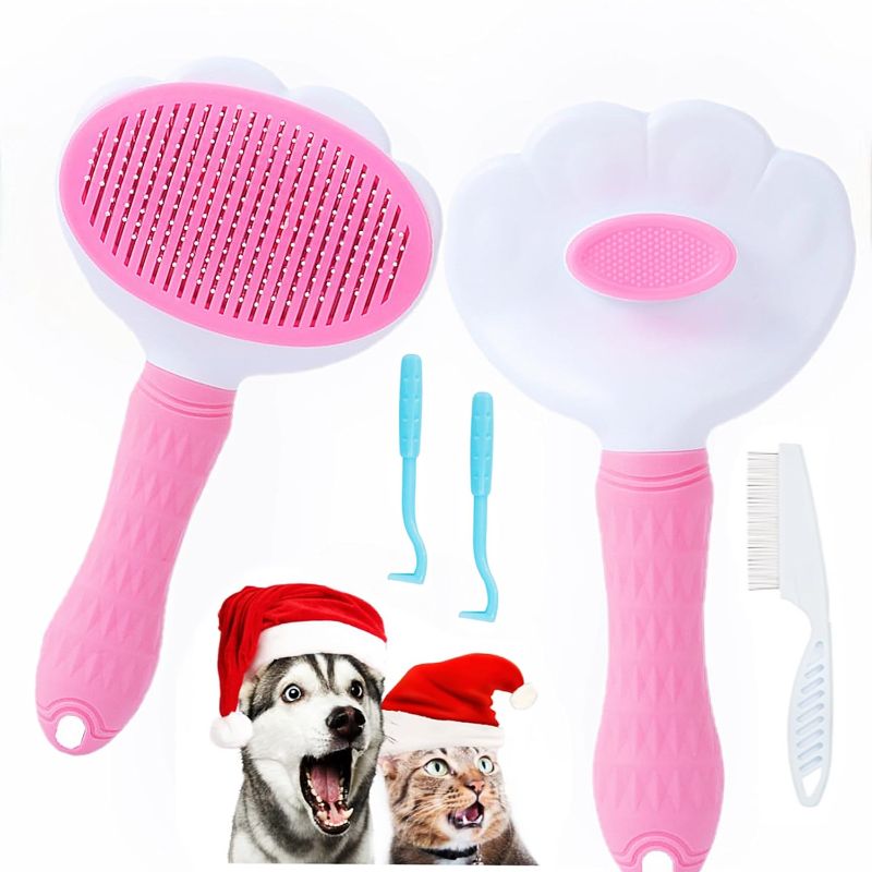 Photo 1 of AESALUTOY Cat Brush for Shedding and Grooming, Pet Self Cleaning Slicker Brush with Cat Hair Combs
