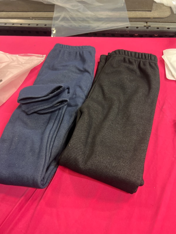 Photo 2 of Domee Girls Fleece Lined Pants Cotton Warm Leggings 2 Pack Winter Thick High Waist 8-9 Years Denim Black + Denim Blue