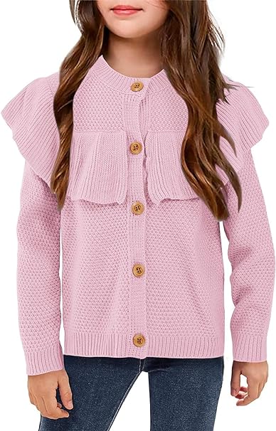 Photo 1 of Haloumoning Girls Knit Cardigan Sweaters Long Sleeve Button Down Ruffle Crewneck Outerwear
unknown size 
size appears to be 7-9 years 