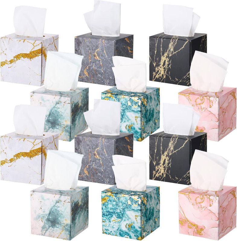 Photo 1 of 24 Pcs Square Tissues Cube Box Travel Tissue Box with 50 Counts Soft Facial Tissues Pocket Tissues Car Tissue Holder for Car Toilet Household (Simple Marble Style)
