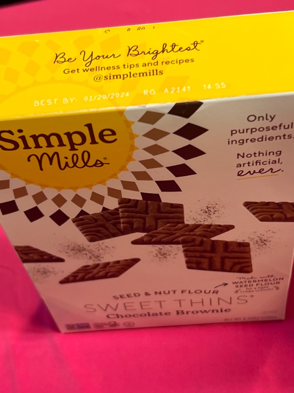 Photo 2 of Simple Mills Sweet Thins Cookies, Seed and Nut Flour, Chocolate Brownie - Gluten Free, Paleo Friendly, Healthy Snacks, 4.25 Ounce (Pack of 5) Chocolate 4.25 Ounce EXP -01/29/2024 