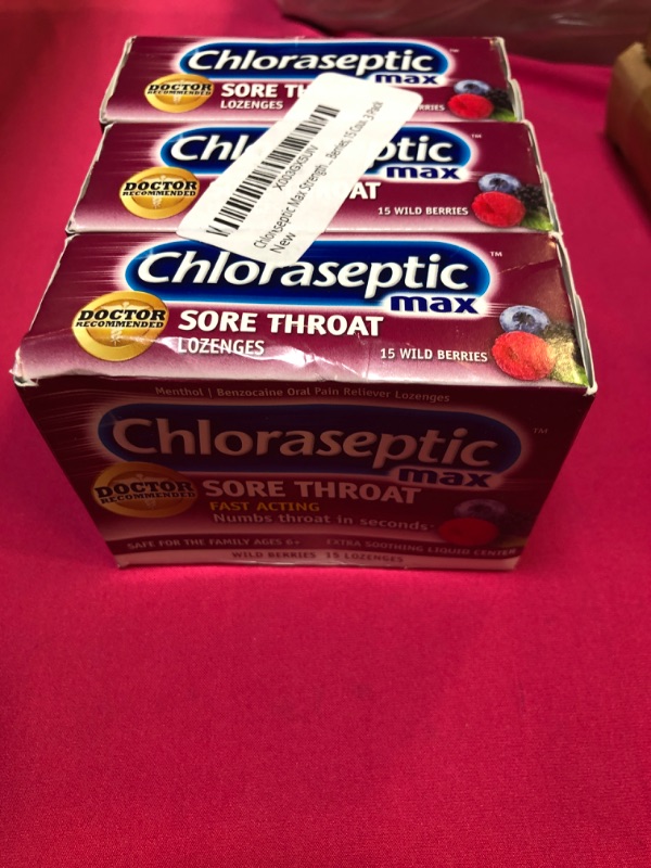 Photo 1 of Chloraseptic Max Strength Sore Throat Lozenges, Wild Berries, 15 Count, 1 Pack 15 Count (Pack of 3) Wild Berries
exp-07/2026