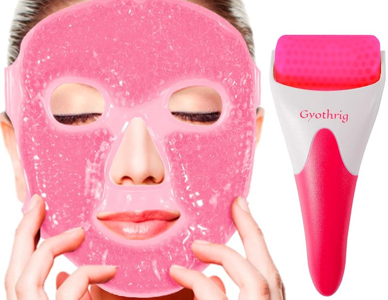 Photo 1 of Face Ice Roller Gel Mask Set Gifts for Women Mom Mothers Day Cold Reusable Eye Masks Bead Massage Pack Cooling Skin Care Travel Tools for Dark Circles Puffiness Relief Sleeping Headache migraines Pink
