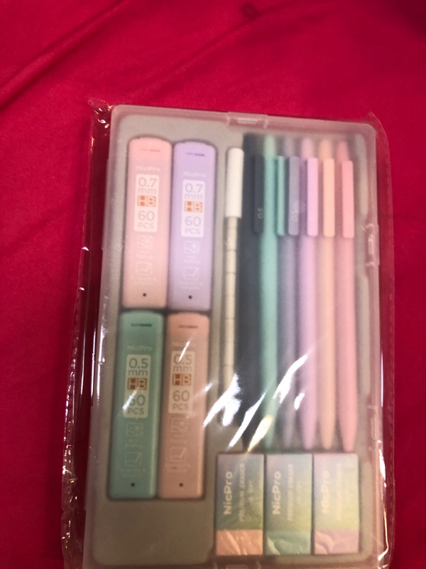 Photo 2 of Nicpro 6PCS Pastel Mechanical Pencil Set, 0.5 & 0.7 mm with 6 Tubes HB Lead Refill, 3PCS Eraser and 9PCS Eraser Refill for Student Writing Drafing, Drawing, Sketching-with Cute Case