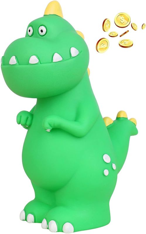 Photo 1 of  Dinosaur Piggy Bank for Children, Creative Cartoon Money Box for Girls and Boys, Dino Money Jar Made of Safe PVC Material, Suitable for Decoration/Gifts/Toys (Standing - Green)
