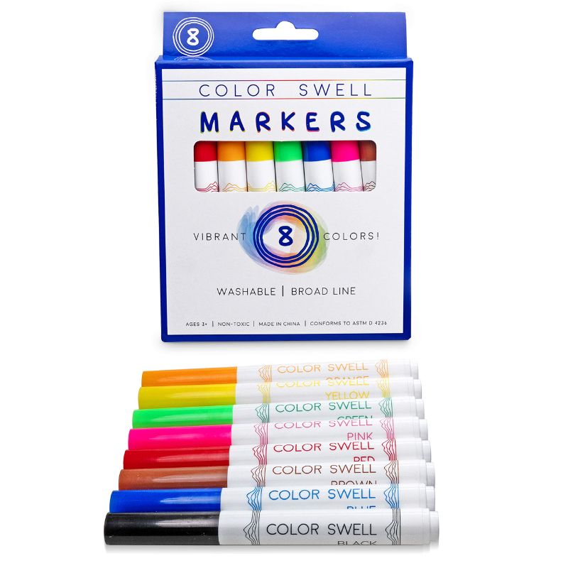 Photo 1 of Color Swell Washable Markers With 8 Vibrant Colors Are Perfect for Teachers, Kids, Parties, and Classrooms