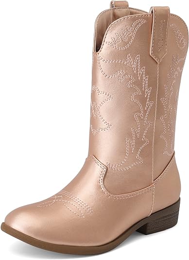 Photo 1 of DREAM PAIRS Cowgirl Cowboy Western Boots Girls Mid Calf Riding Shoes Little Kid/Big Kid 13 Little Kid pink 