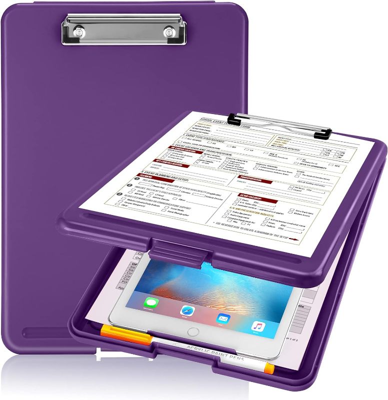 Photo 1 of Sooez Clip Boards 8.5x11 with Storage, High Capacity Storage Clipboard, Nursing Clipboard Folder with Pen Holder, Heavy Duty Plastic Clipboard with Low Profile Clip, Clipboard Binder for Teacher, Work purple 