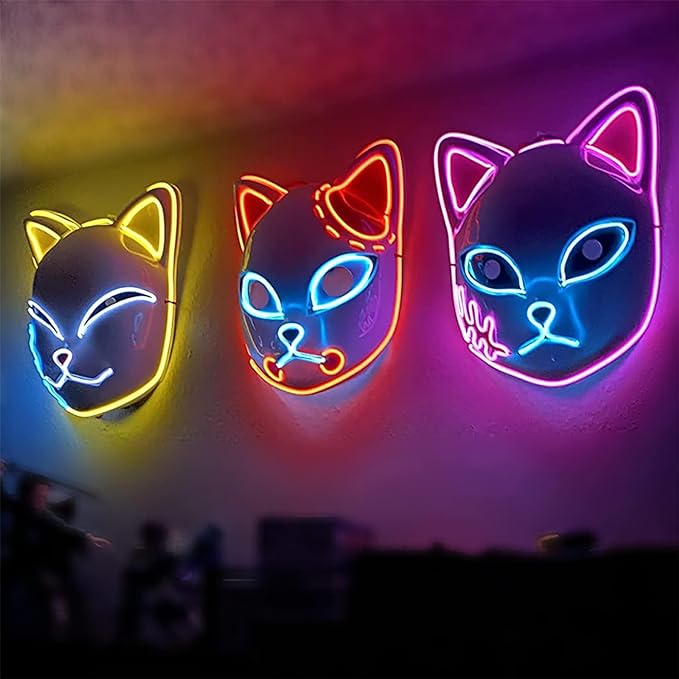 Photo 1 of ZZXIAOJIE Demon LED Mask Slayers Costume Props Japanese Anime Plastic Fox Face Cosplay Glowing Masks for Adult Masquerade
