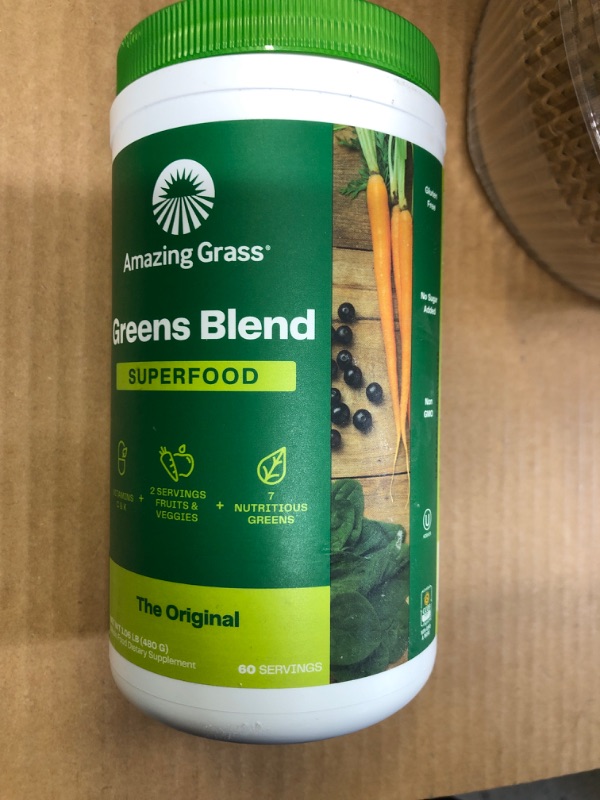 Photo 2 of Amazing Grass Greens Blend Superfood: Super Greens Powder Smoothie Mix with Organic Spirulina, Chlorella, Beet Root Powder, Digestive Enzymes & Probiotics, Original, 60 Servings EX 07-2025