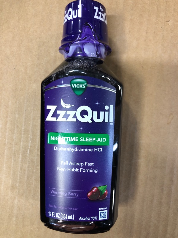 Photo 2 of ZzzQuil, Nighttime Sleep Aid Liquid, 50 mg Diphenhydramine HCl, No.1 Sleep-Aid Brand, Warming Berry Flavor, Non-Habit Forming, 12 FL OZ 12 Fl Oz (Pack of 1) Warming Berry ex 06-2025