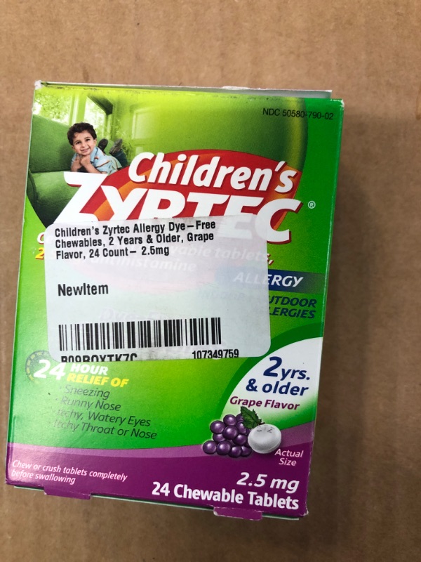 Photo 2 of Zyrtec Children's Dye-Free Chewables for 24 Hour Allergy Relief, 2.5 mg Cetirizine HCl Antihistamine Tablets, Kids Allergy Medicine Relieves Sneezing & Itchy Nose & Throat, Grape, 24 ct 2.5mg 24 Count ex 10-2024