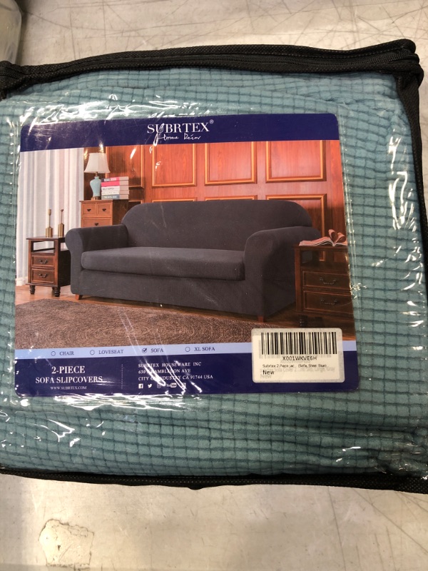 Photo 2 of subrtex Stretch Couch Cover Set 1 Piece Sofa Slipcover with A Gift Cushion Cover for 3 Cushion Couch Sofa(Steel Blue,Sofa) Steel Blue Sofa/3-seater size xl 
