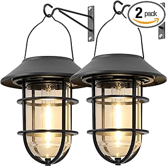 Photo 1 of Upgrade Solar Outdoor Lights, Hanging Wireless Solar Lantern, Waterproof Solar Lights with Wall Mount Kit for Garden Patio Porch Fence Decor 2 Pack
