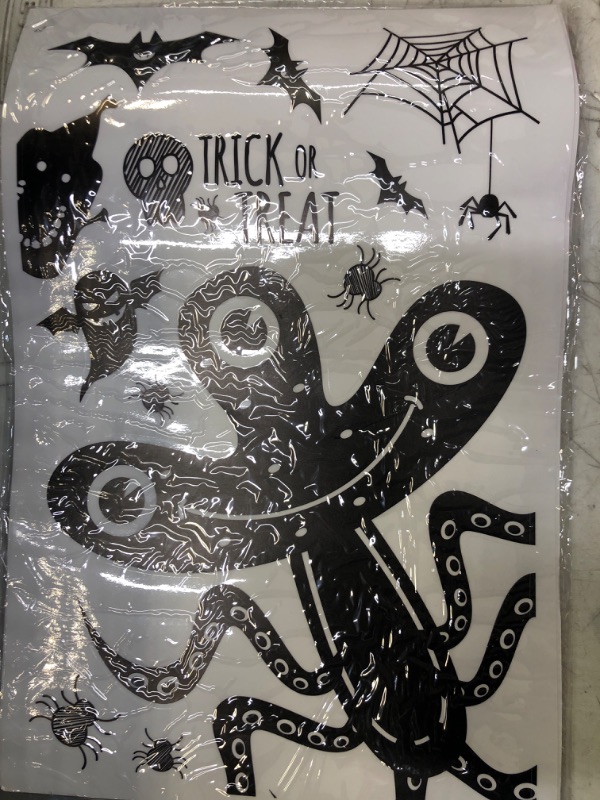 Photo 1 of Boobeen 9 Sheet Halloween Decorations Window Clings - Removable Halloween DIY Wall Sticker Bats Witches Ghost Pumpkin Monster Decals for Halloween Party Supplies Decor 02 TWO PACK