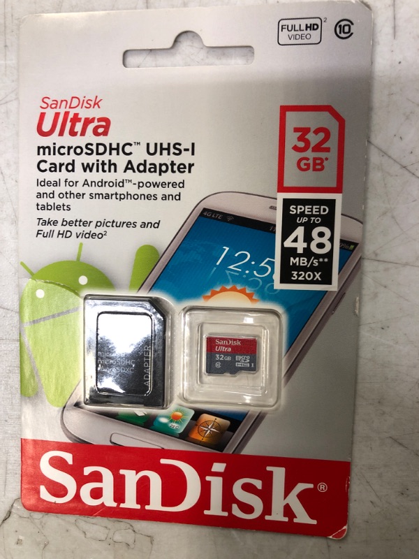 Photo 2 of SanDisk Ultra 32GB UHS-I/Class 10 Micro SDHC Memory Card With Adapter - SDSDQUAN-032G-G4A
