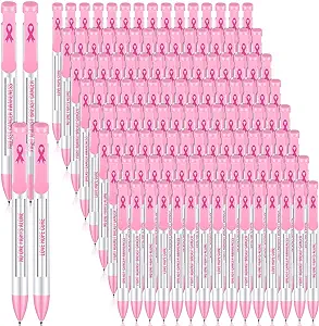 Photo 1 of 120 Pcs Breast Cancer Awareness Pen Bulk Pink Ribbon Ballpoint Pens Retractable Black Ink Pen with Rotating Messages Courage Hope Motivational Quotes Pens for Women Nursing Teachers Gift Supplies
