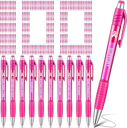 Photo 1 of Tatuo 100 Pcs Breast Cancer Awareness Ribbon Pen Pink Ribbon Ballpoint Retractable Pen Black Ink Breast Cancer Gifts for Women Girls Charity Public Social Event Welfare Party Activity (Classic)
