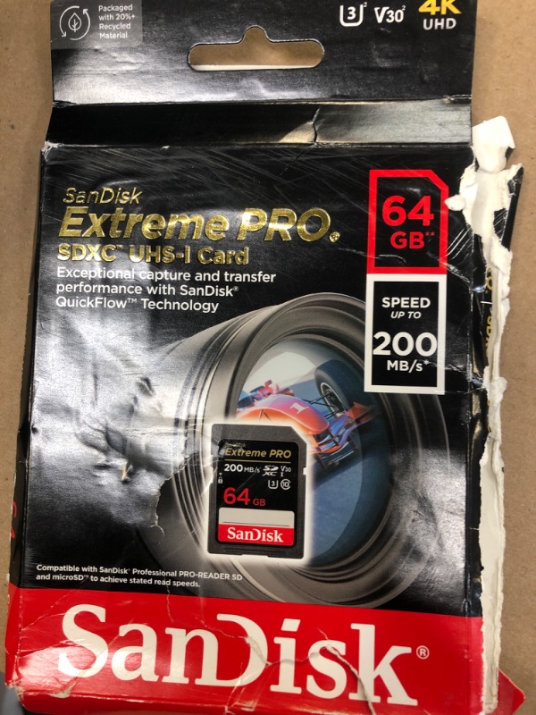 Photo 2 of SanDisk 64GB Extreme PRO SDXC UHS-I Memory Card - C10, U3, V30, 4K UHD, SD Card - SDSDXXU-064G-GN4IN 64GB Memory Card Only