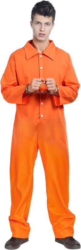 Photo 1 of Houcoiye Mens Prisoner Costume, Prison Jumpsuit, Orange Prisoner Costume, Adult Funny Halloween Costumes Outfit
