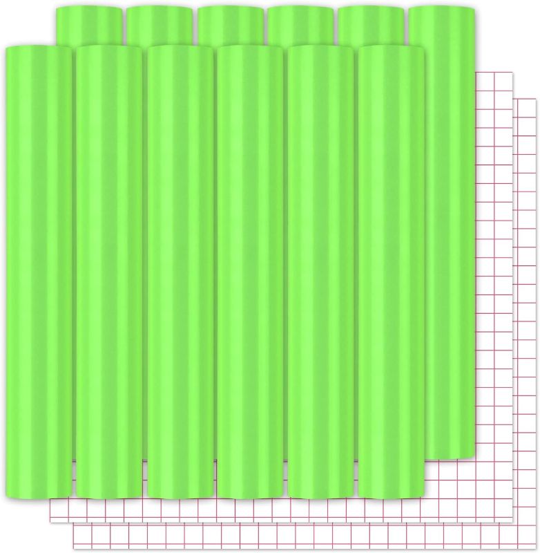 Photo 1 of IModeur Glossy Green Permanent Adhesive Vinyl Bundle, 12 Pack Vinyl for Cricut - 10 Vinyl Sheets 12" x 12" & 2 Transfer Tape for Craft Projects, Signs, Cups, Home Deco, Car Deco
