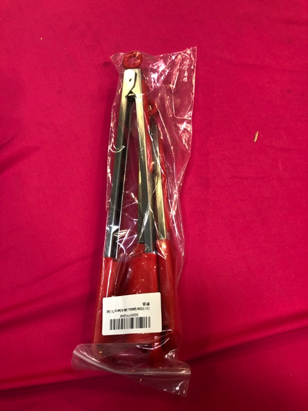 Photo 1 of 2 in 1 Kitchen Spatula and Tongs Non-Stick, Heat Resistant, Stainless Steel Frame, Food Grade Silicone & Dishwasher Safe, As Seen on TV (Red)